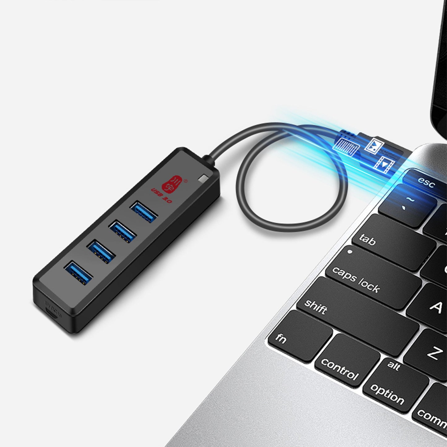 Uniqkart H302-30CM 4-port USB 3.0 Hub with 30cm Cable, Multi USB Port Expander with Micro-B Charging Port Fast Data Transfer USB Splitter