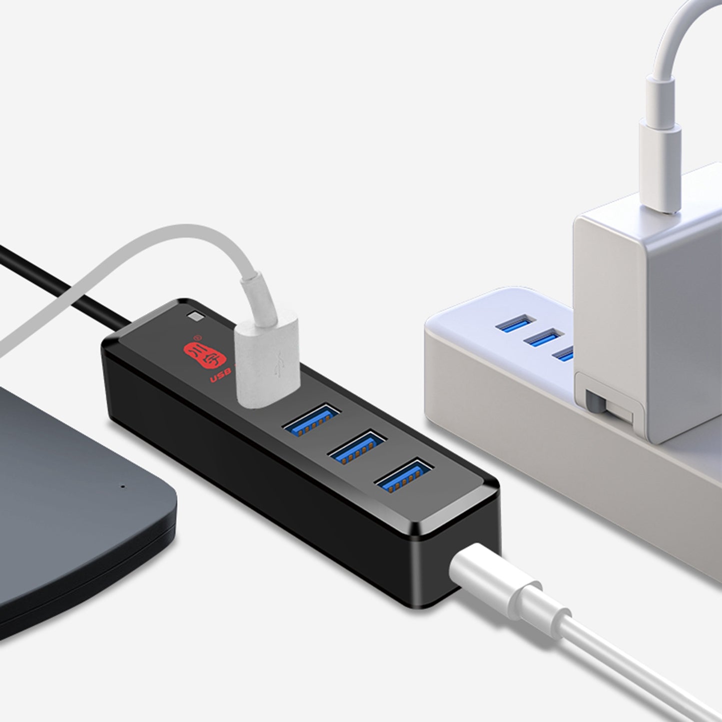 Uniqkart H302-30CM 4-port USB 3.0 Hub with 30cm Cable, Multi USB Port Expander with Micro-B Charging Port Fast Data Transfer USB Splitter