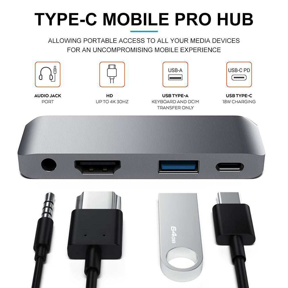 4 in 1 USB C Hub Aluminum Alloy USB C Docking Station Multiport Adapter for iPad Pro