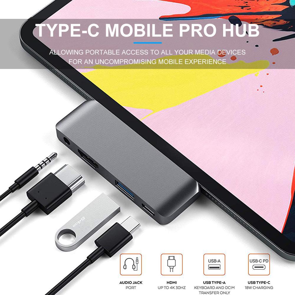 4 in 1 USB C Hub Aluminum Alloy USB C Docking Station Multiport Adapter for iPad Pro