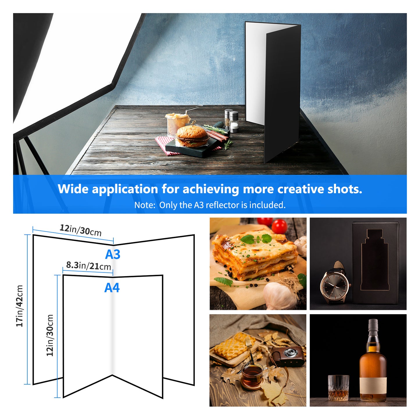 Uniqkart 2Pcs Light Reflector Photography A3 Cardboard Studio Foldable Light Diffuser Board, 42x30cm