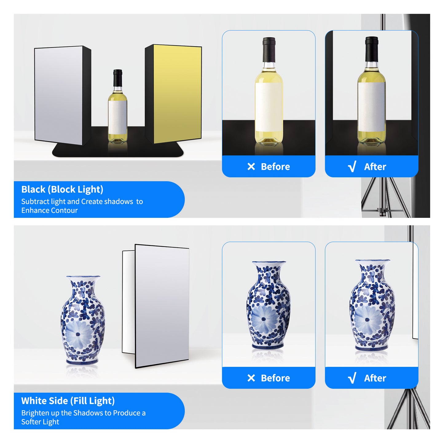 Uniqkart 2Pcs Light Reflector Photography A3 Cardboard Studio Foldable Light Diffuser Board, 42x30cm