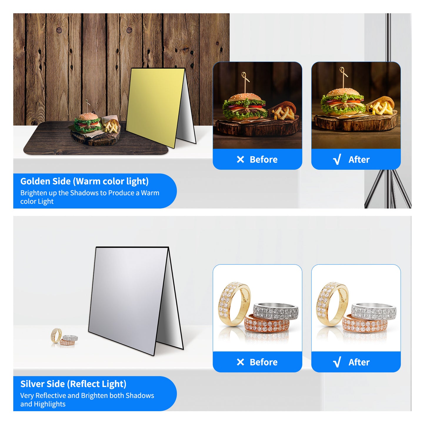 Uniqkart 2Pcs Light Reflector Photography A3 Cardboard Studio Foldable Light Diffuser Board, 42x30cm