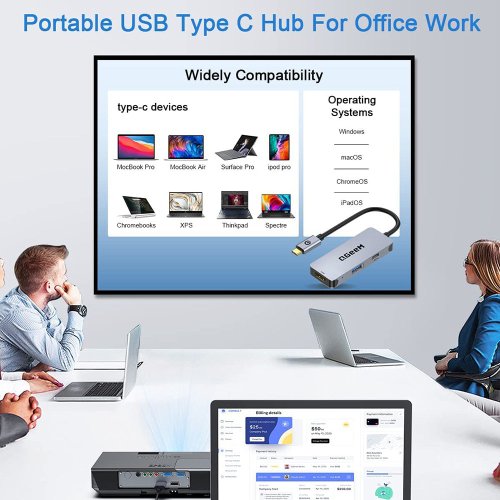 UH03-1 3 in 1 Docking Station Multifunction Type-C Hub Adapter USB-C to HD / PD 100W / USB Converter