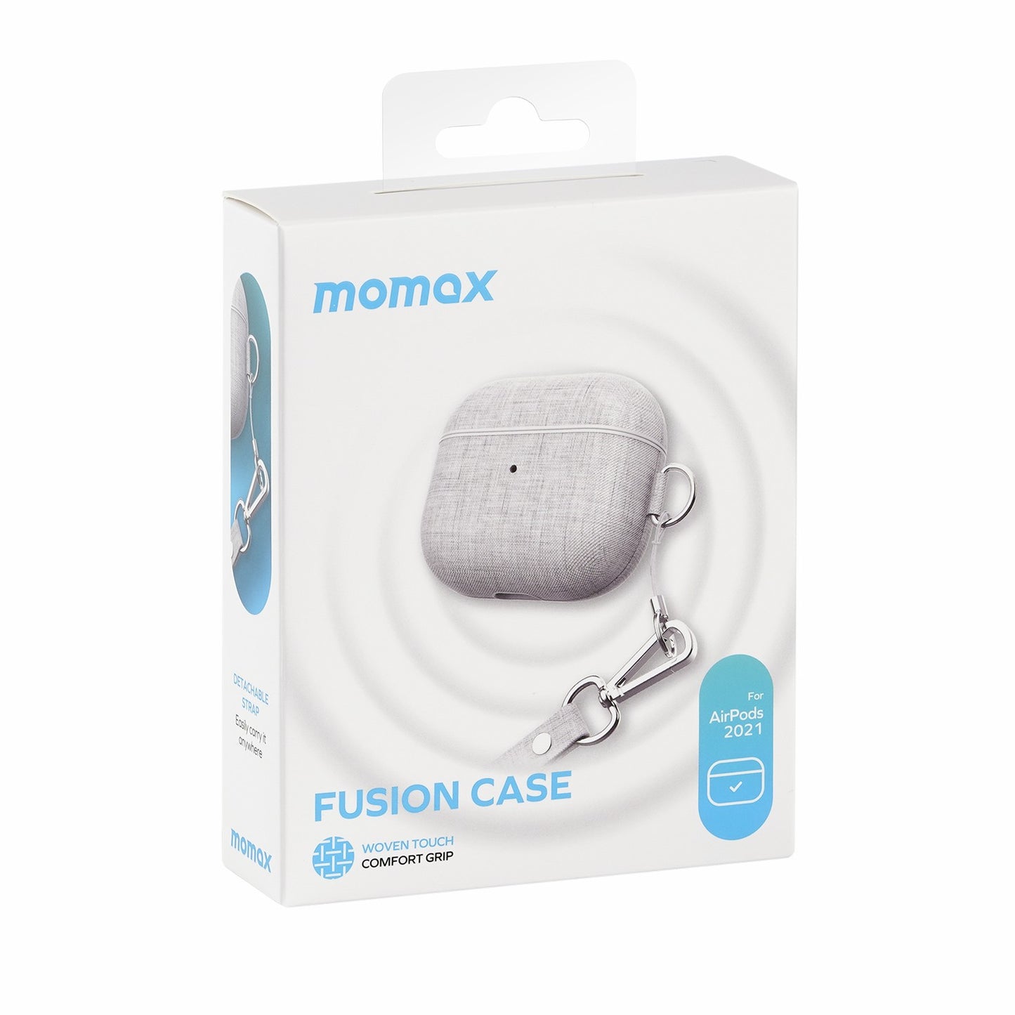 Uniqkart FT9 Shockproof Anti-lost Leather Earbuds Case Cover Anti-drop Full Protective Case for AirPods 3 (Support Wireless Charging) - Light Grey