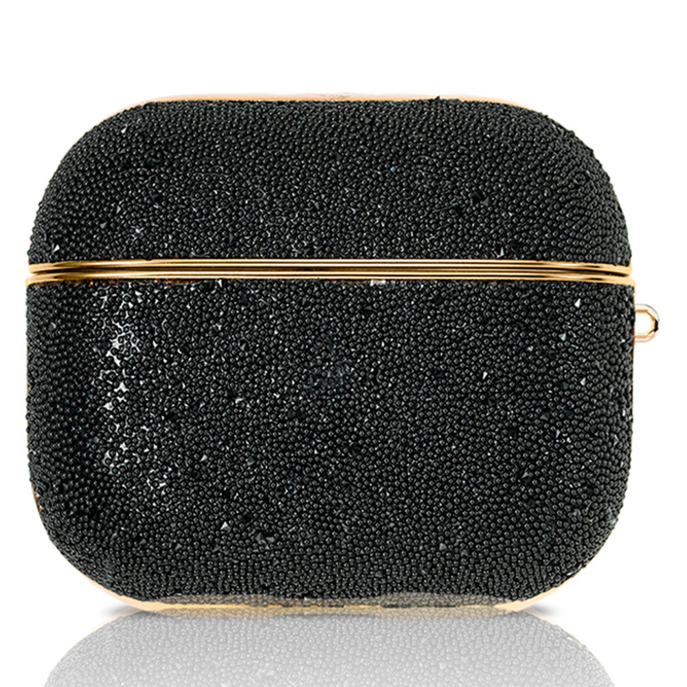 Uniqkart Shiny Rhinestone Surface Anti-fall Electroplating PC Protective Case Bluetooth Earphone Cover with Keyring for Apple AirPods 3 - Black