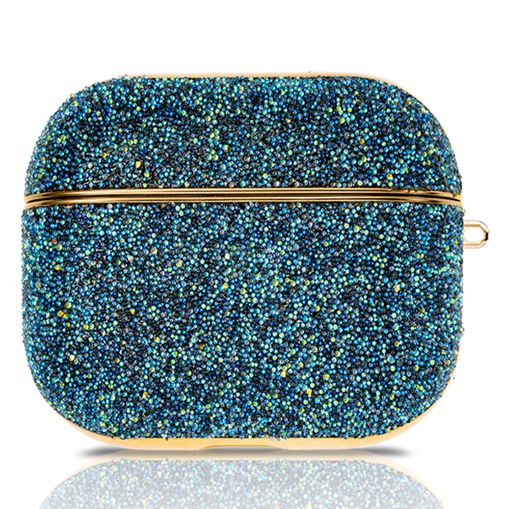 KINGXBAR Shiny Rhinestone Surface Anti-fall Electroplating PC Protective Case Bluetooth Earphone Cover with Keyring for Apple AirPods 3 - Blue