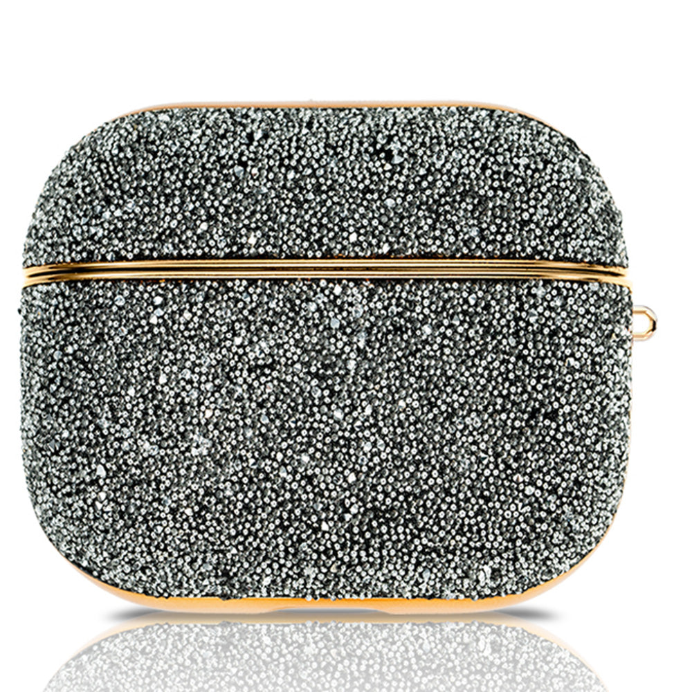 KINGXBAR Shiny Rhinestone Surface Anti-fall Electroplating PC Protective Case Bluetooth Earphone Cover with Keyring for Apple AirPods 3 - Silver
