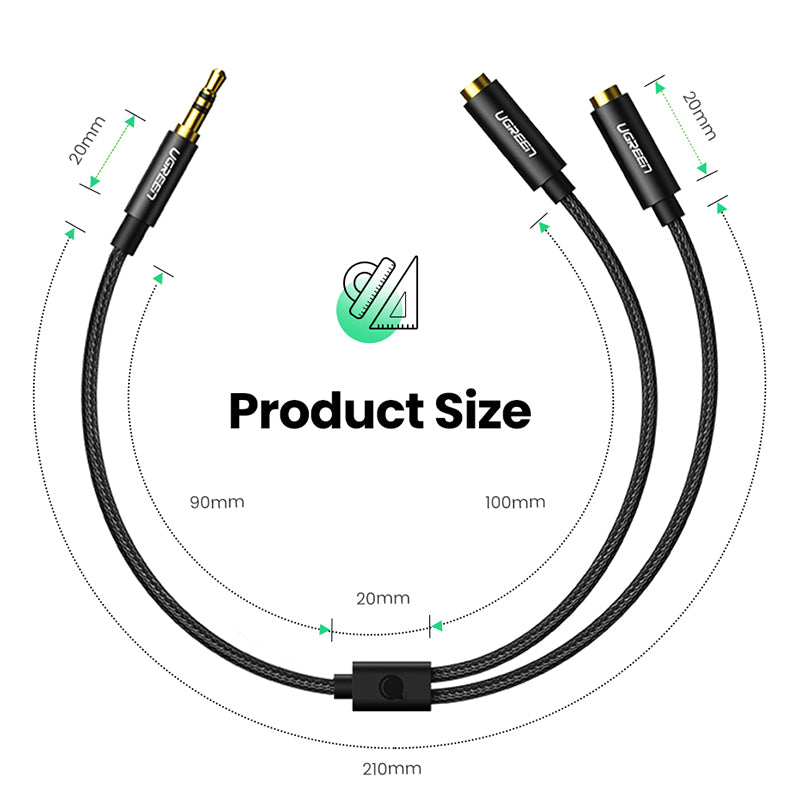 Uniqkart 3.5mm Audio Splitter Extension Cable 3.5mm Jack 1 Male to 2 Female Mic Y Splitter for Laptop Headphone Aux Cable