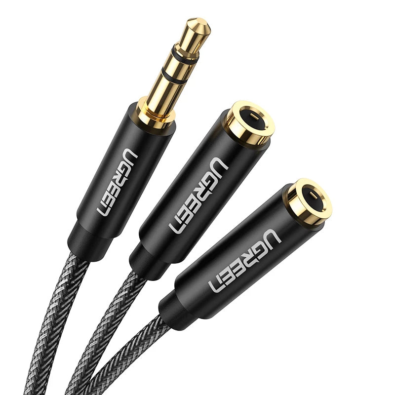 Uniqkart 3.5mm Audio Splitter Extension Cable 3.5mm Jack 1 Male to 2 Female Mic Y Splitter for Laptop Headphone Aux Cable