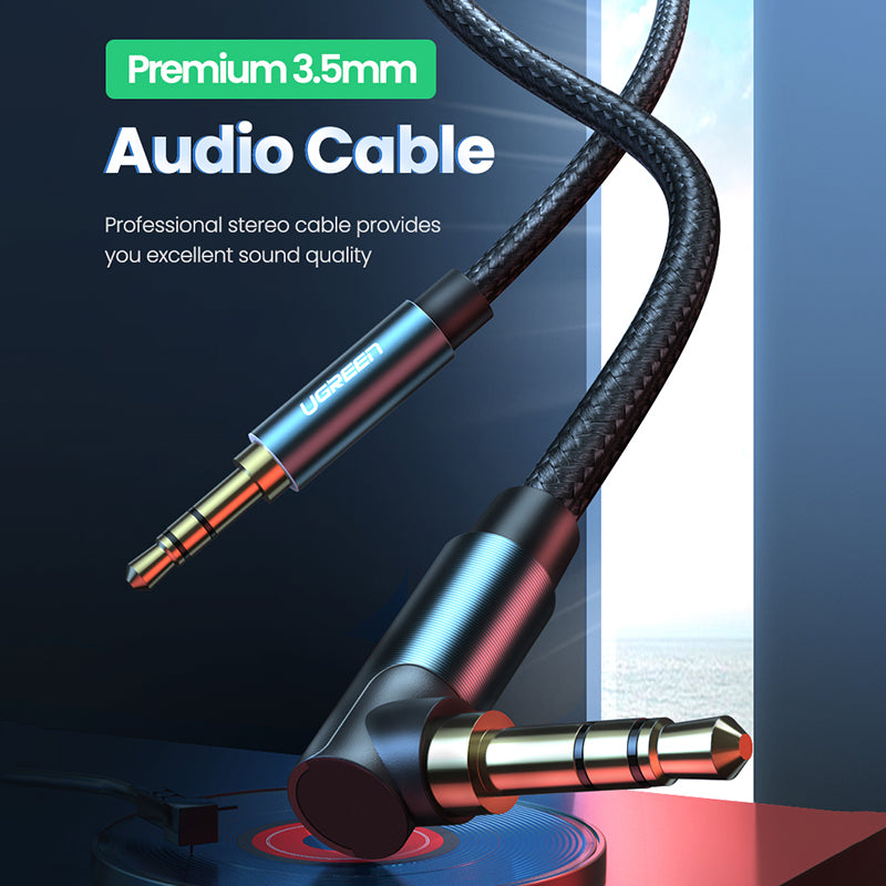 Uniqkart 0.5m 3.5mm Male to Male Gold Plated Elbow Adapter AUX Cord Audio Extension Cable