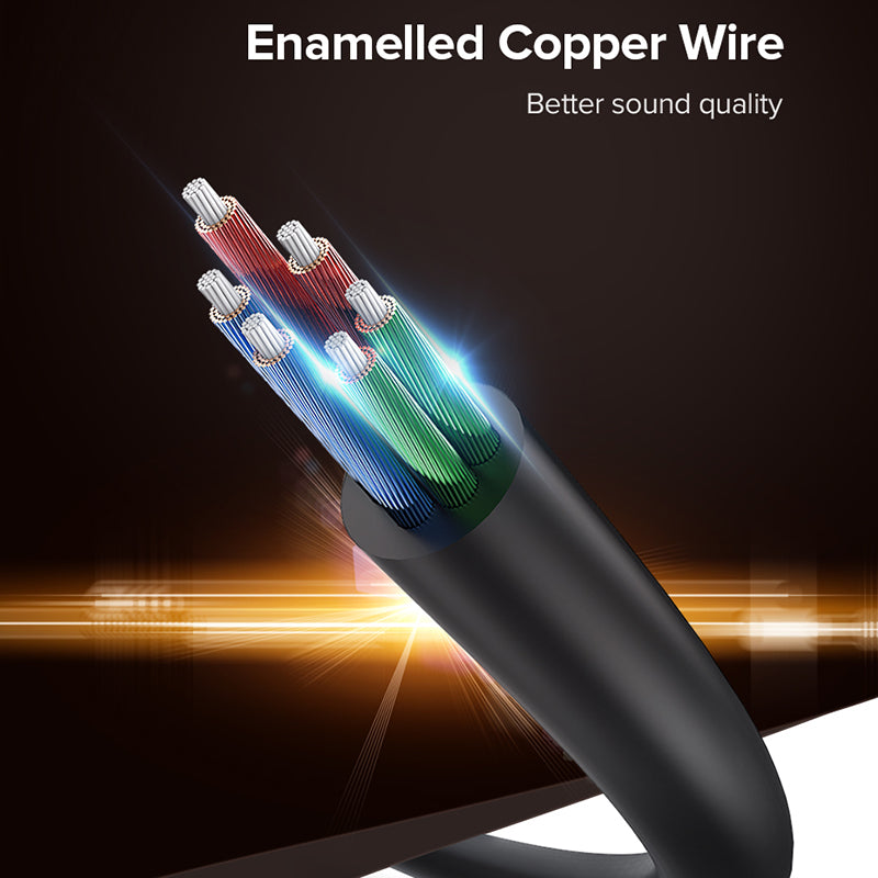 Uniqkart 20816 20cm 3.5mm Male to Dual 3.5mm Female Adapter AUX Cable Gold-Plated Connectors Braided Copper Wire for PCs/Laptops/Smartphones - Black