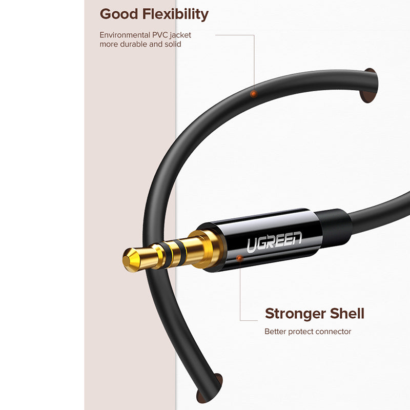 Uniqkart 20816 20cm 3.5mm Male to Dual 3.5mm Female Adapter AUX Cable Gold-Plated Connectors Braided Copper Wire for PCs/Laptops/Smartphones - Black