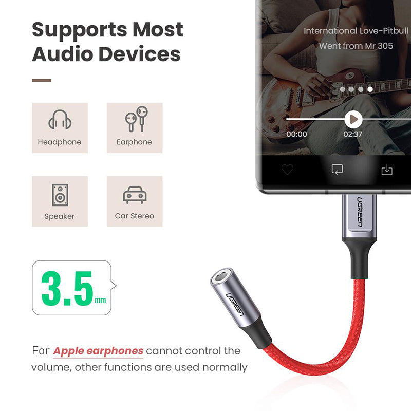 Uniqkart 70506 USB C Male to 3.5mm Female Audio Adapter Nylon Braided Converter Cable for Speaker Headphone Support Microphone