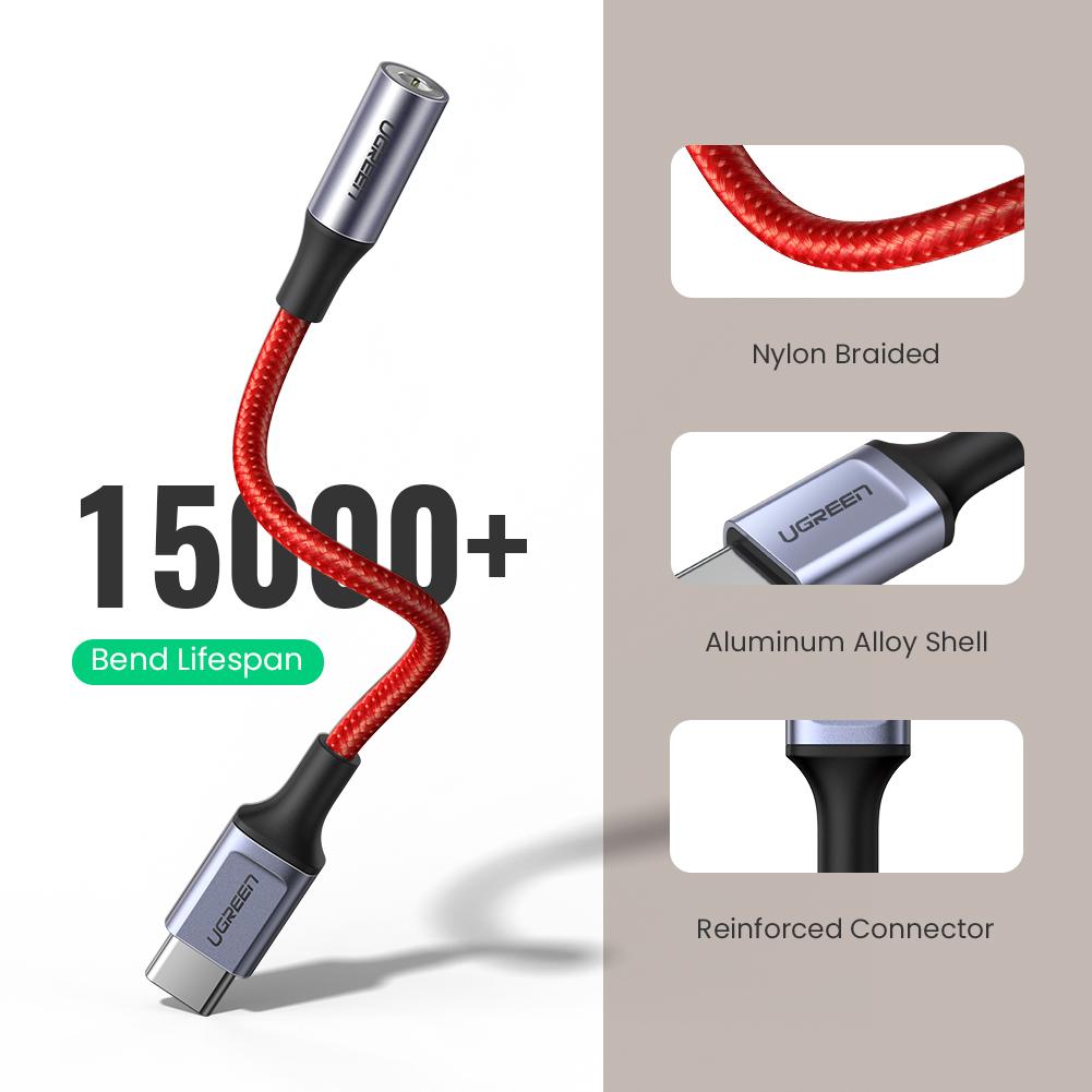 Uniqkart 70506 USB C Male to 3.5mm Female Audio Adapter Nylon Braided Converter Cable for Speaker Headphone Support Microphone