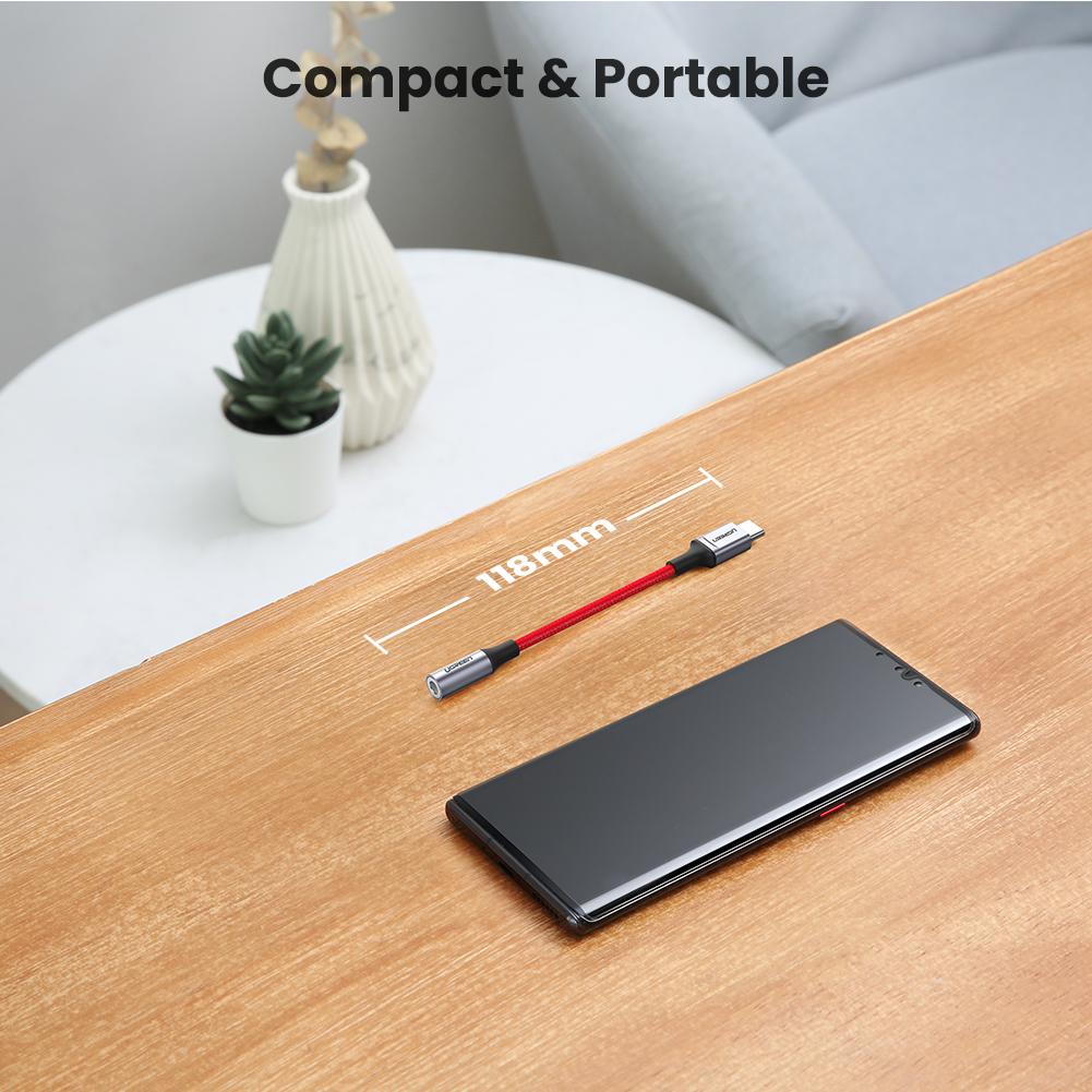 Uniqkart 70506 USB C Male to 3.5mm Female Audio Adapter Nylon Braided Converter Cable for Speaker Headphone Support Microphone