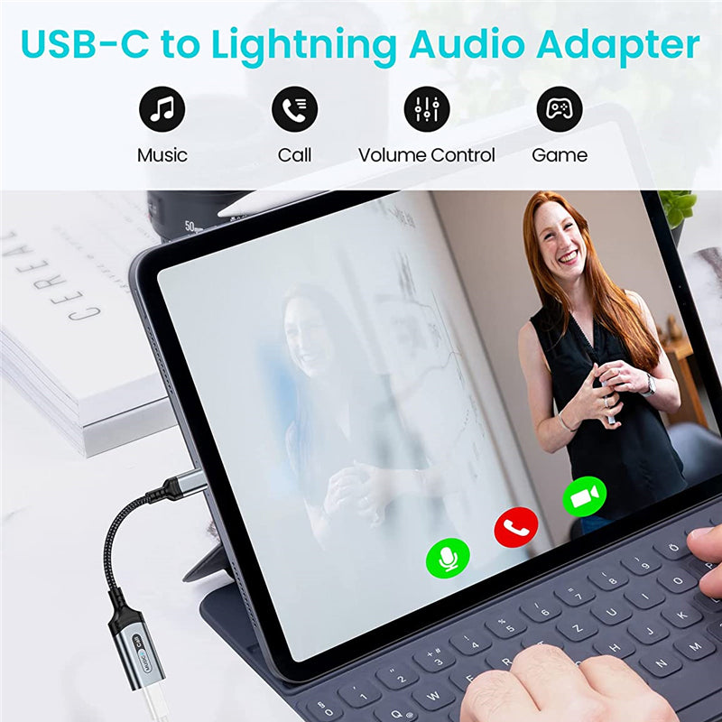 MH-306 USB C to 8 Pin Audio Adapter for iPad Pro Air 2022 / MacBook Air Type C to iOS Headphone Call Converter Cable - Black