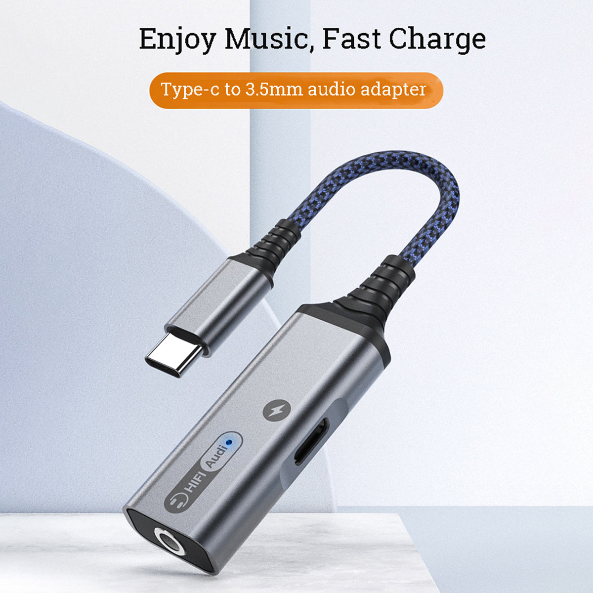 MH339A Type C to 3.5mm Headphone Jack HiFi Audio Adapter with PD 60W USB C Charging Port - Grey