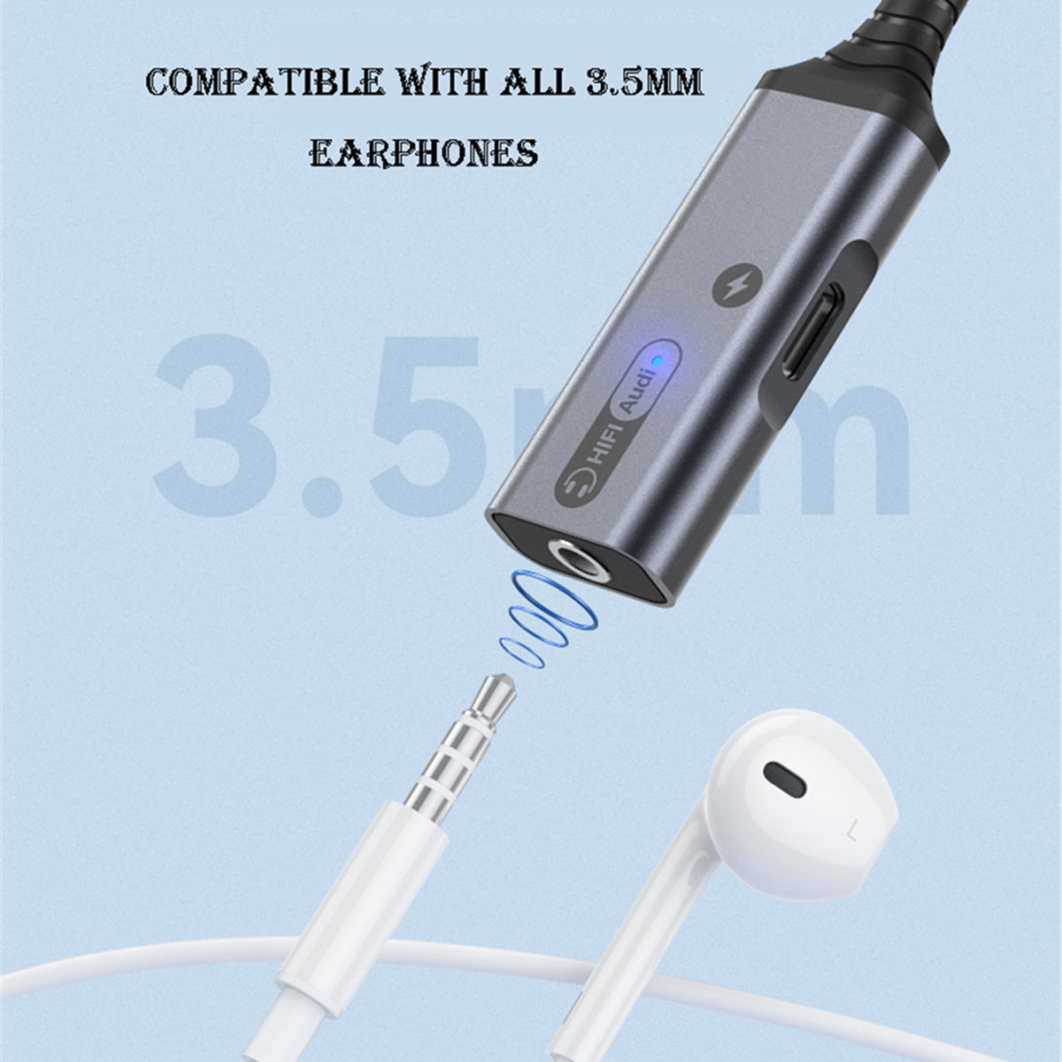 MH339A Type C to 3.5mm Headphone Jack HiFi Audio Adapter with PD 60W USB C Charging Port - Grey