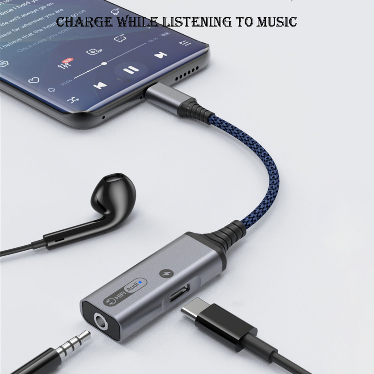 MH339A Type C to 3.5mm Headphone Jack HiFi Audio Adapter with PD 60W USB C Charging Port - Grey