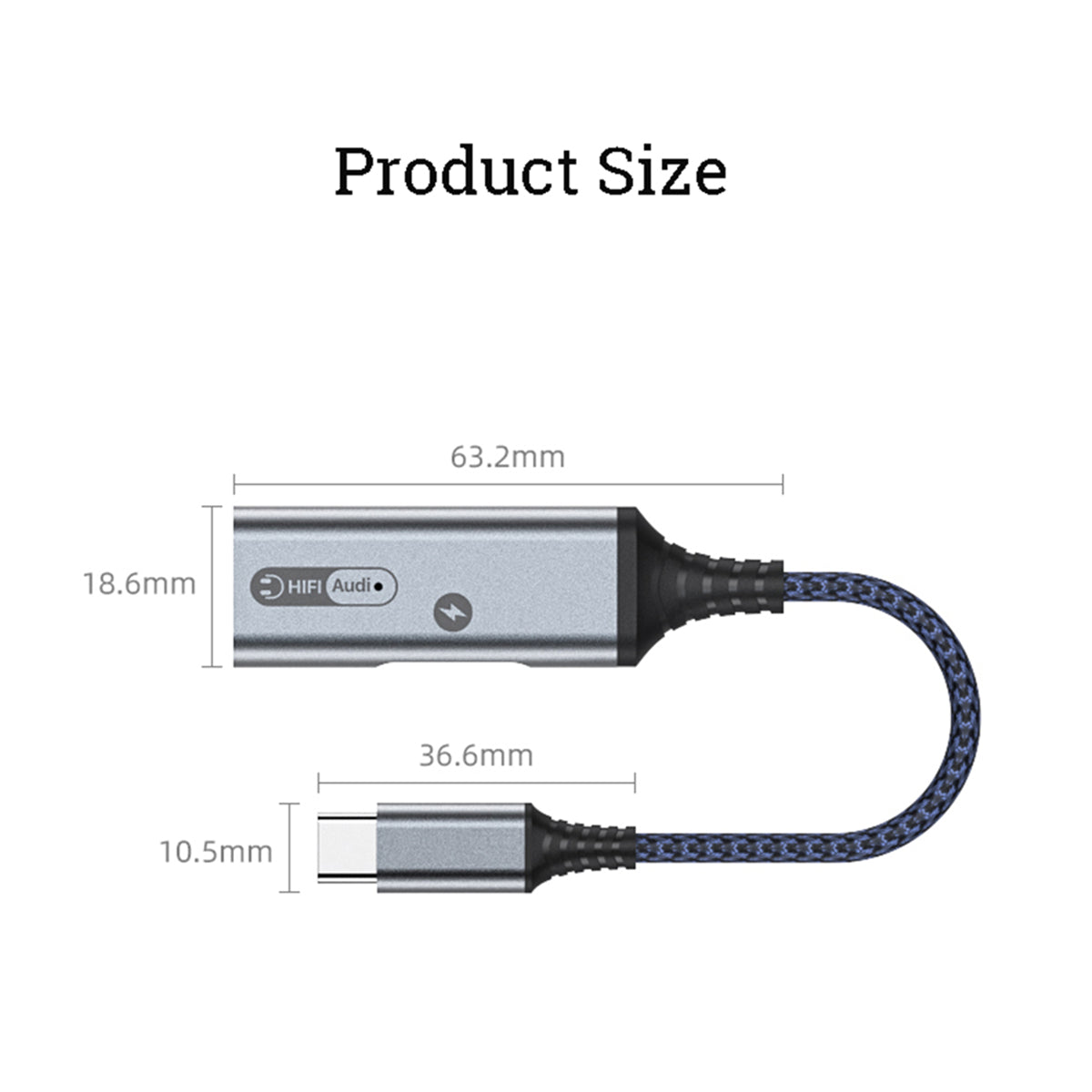 MH339A Type C to 3.5mm Headphone Jack HiFi Audio Adapter with PD 60W USB C Charging Port - Grey