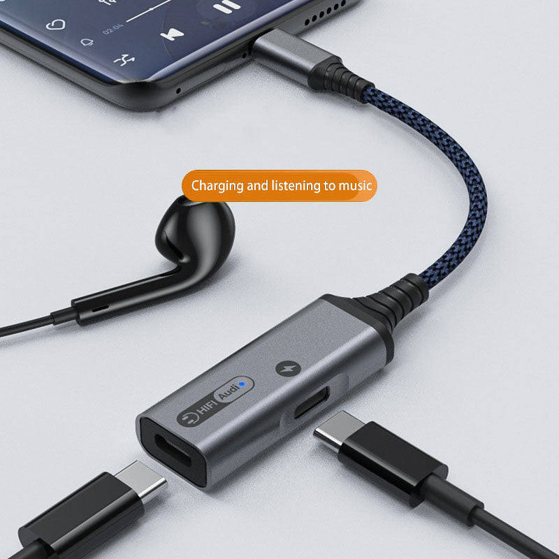 MH-338A 2-in-1 Type-C to Type-C Headphone Audio Charger Adapter with PD 60W Fast Charging for Samsung Galaxy S22 / iPad Pro - Black
