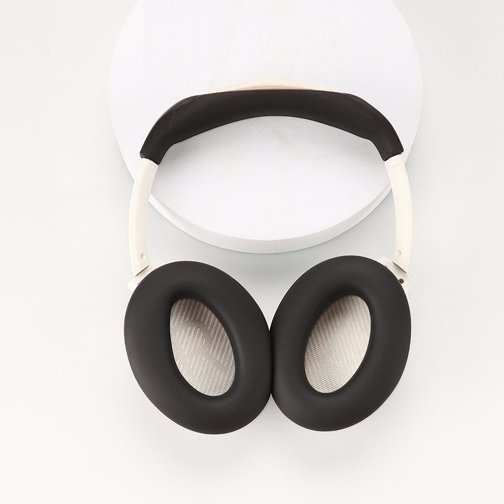 For Bose QC45 / QC35 / QC25 / QC15 / AE2 1 Pair Silicone Headphone Earpads Cushions+1 Headband Cover - Black