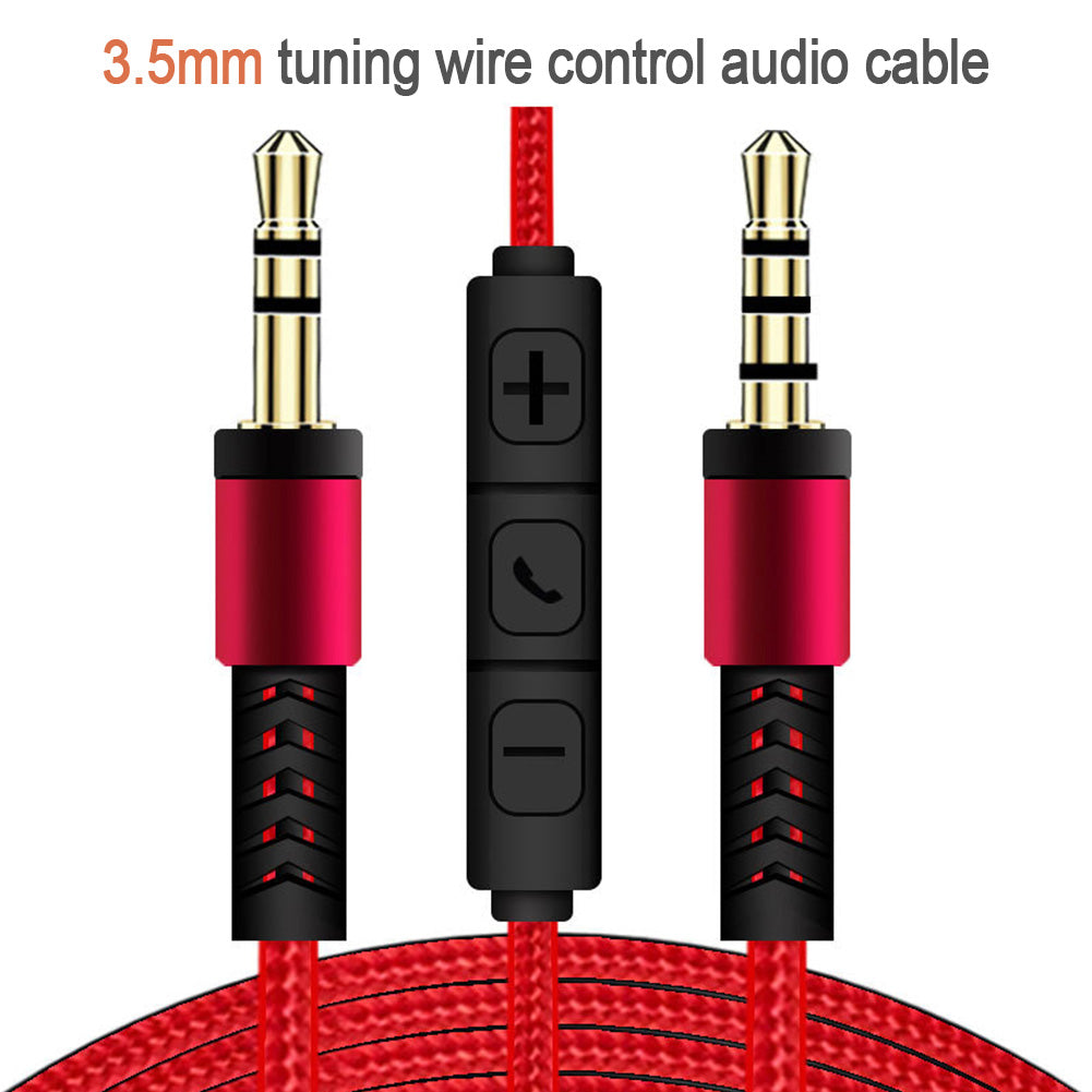 1.2m 3.5mm to 3.5mm Male to Male Stereo Audio Aux Cable Headphone Cord with Press Key Volume Control Mic - Red