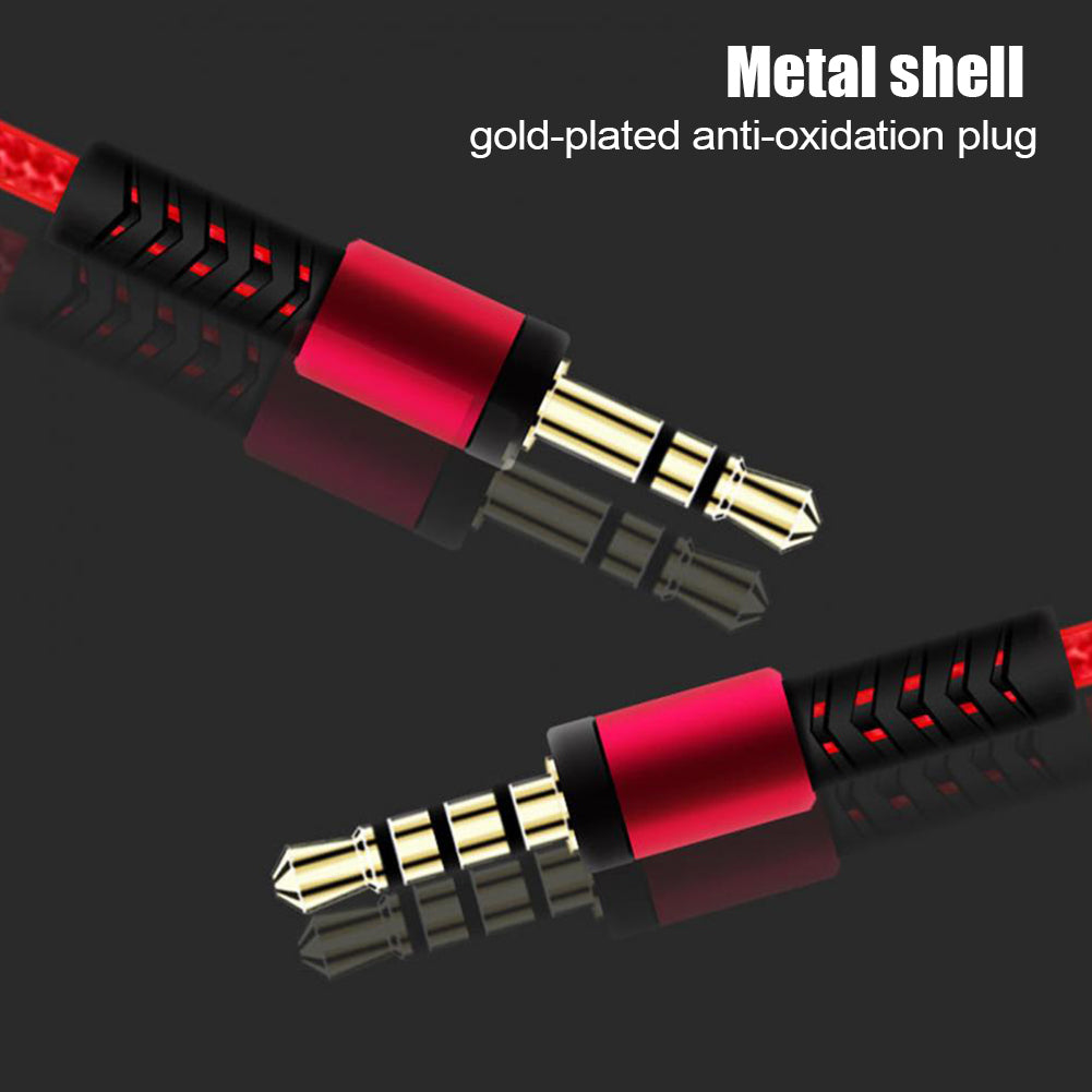 1.2m 3.5mm to 3.5mm Male to Male Stereo Audio Aux Cable Headphone Cord with Press Key Volume Control Mic - Red