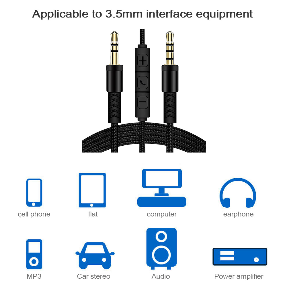 1.2m 3.5mm to 3.5mm Male to Male Stereo Audio Aux Cable Headphone Cord with Press Key Volume Control Mic - Red