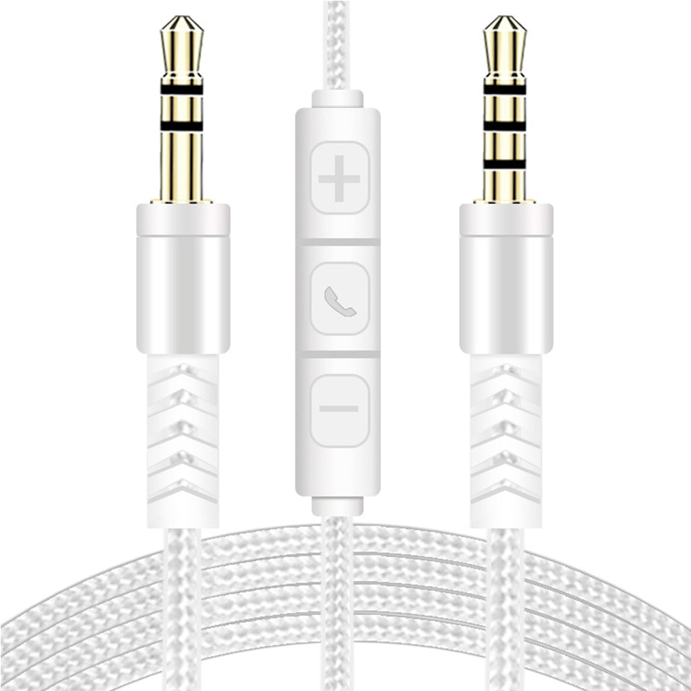 1.2m 3.5mm to 3.5mm Male to Male Stereo Audio Aux Cable Headphone Cord with Press Key Volume Control Mic - White