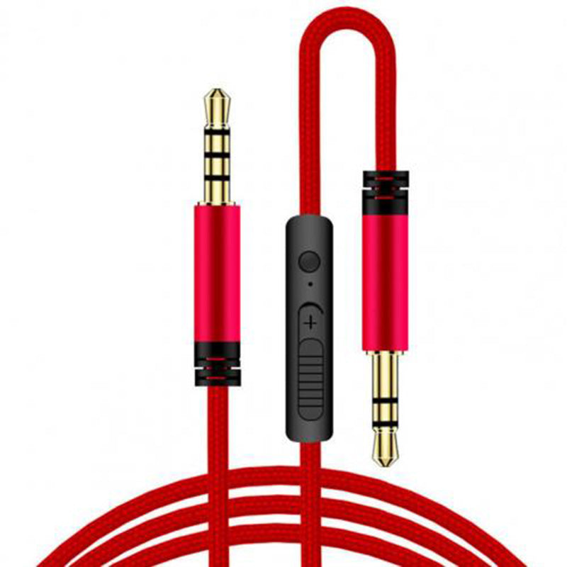 1.2m Earphone Cable Audio Extension Cable Jack 3.5mm to 3.5mm Male to Male Aux Cable Cord with Sliding Volume Control Mic - Red