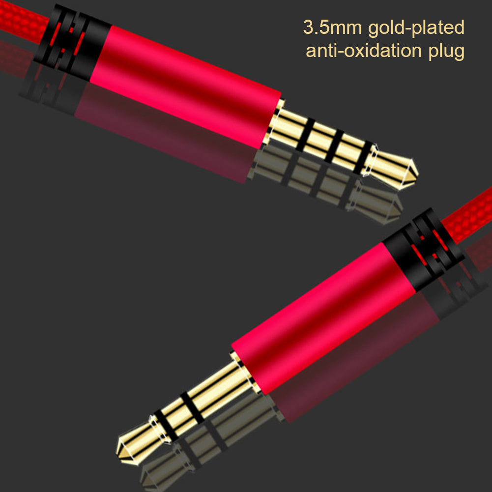 1.2m Earphone Cable Audio Extension Cable Jack 3.5mm to 3.5mm Male to Male Aux Cable Cord with Sliding Volume Control Mic - Red