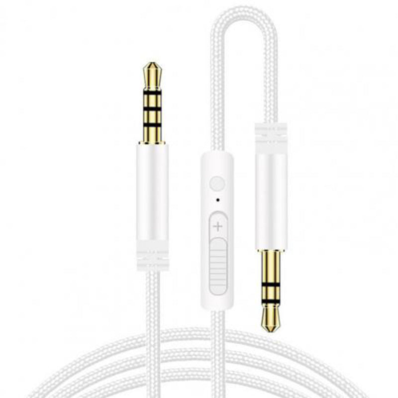 1.2m Earphone Cable Audio Extension Cable Jack 3.5mm to 3.5mm Male to Male Aux Cable Cord with Sliding Volume Control Mic - White