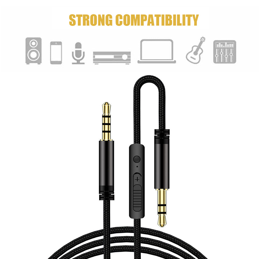 1.2m Earphone Cable Audio Extension Cable Jack 3.5mm to 3.5mm Male to Male Aux Cable Cord with Sliding Volume Control Mic - White