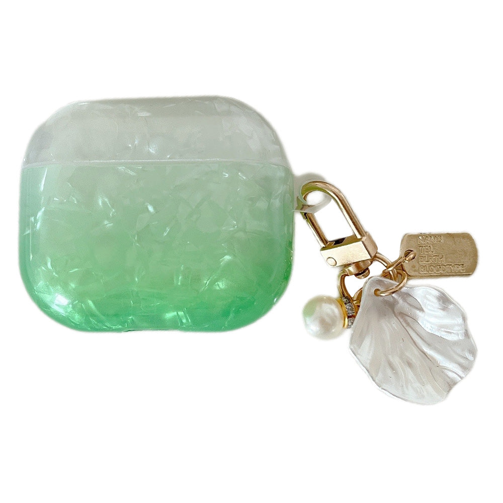 Uniqkart for AirPods Pro 2 Gradient Shell Grain TPU Case Shockproof Earphone Cover with Shell Shape Pendant - Blue