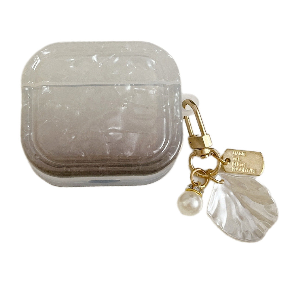 Uniqkart for AirPods Pro 2 Gradient Shell Grain Earphone Case Soft TPU Anti-Fall Square Cover with Shell Shape Pendant - Black