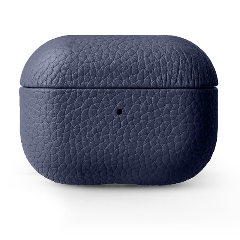 Uniqkart For Apple AirPods Pro 2 Earbuds Case Genuine Cow Leather Coated PC Protective Sleeve Cover - Dark Blue