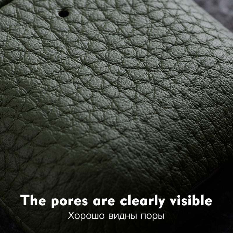 Uniqkart For Apple AirPods Pro 2 Earbuds Case Genuine Cow Leather Coated PC Protective Sleeve Cover - Blue