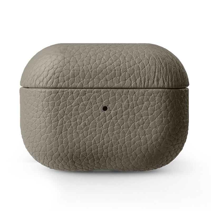 Uniqkart For Apple AirPods Pro 2 Earbuds Case Genuine Cow Leather Coated PC Protective Sleeve Cover - Grey