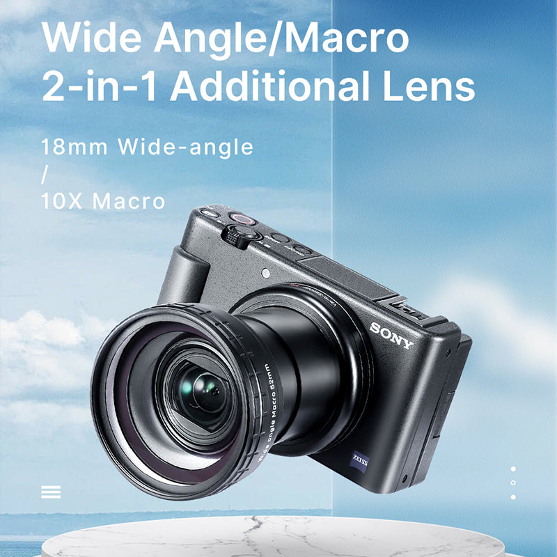 Uniqkart WL-1 18mm Wide Angle Lens 10X HD Macro 2-in-1 Additional Camera Lens Kit for Sony ZV-1 Camera Accessories
