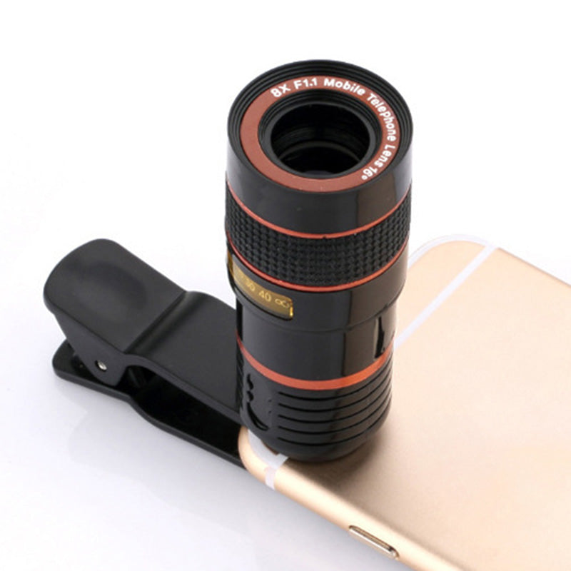8X Zoom Telephoto Lens Cell Phone Camera Lens for iPhone, Samsung, Huawei, External Lens HD No Vignetting Monocular Telescope - Black