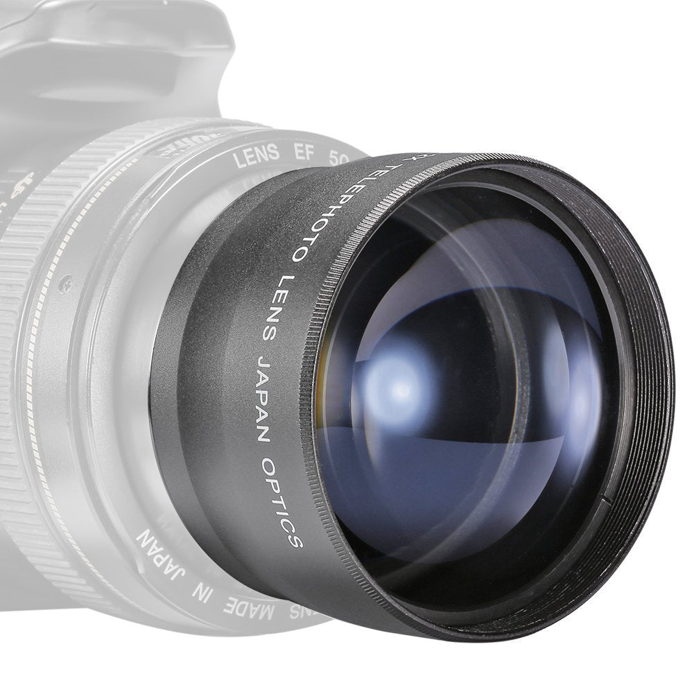 58mm 2X Telephoto Lens for Canon, Nikon Camera Teleconverter Lens 18-55 Front 62mm Filter