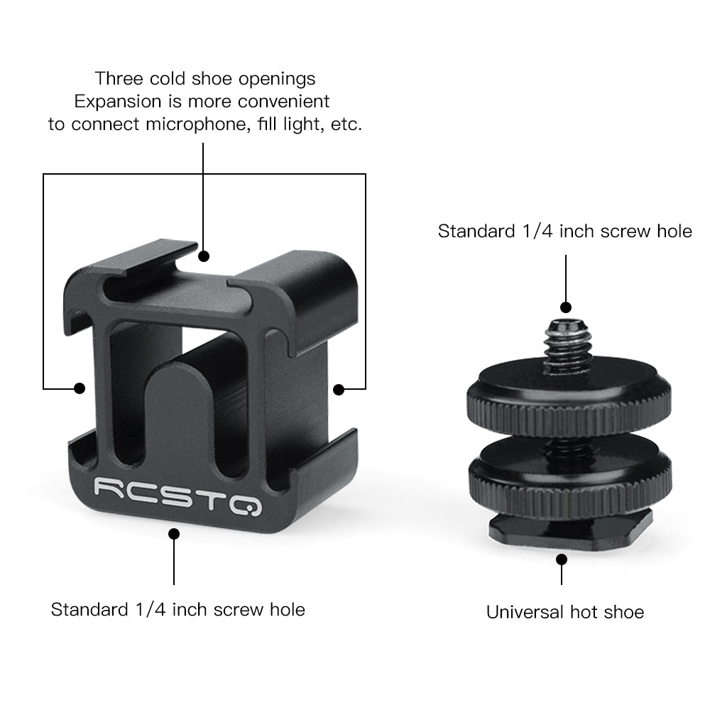 Uniqkart Aluminum Alloy Three Head Cold Shoe Extend Port Mount Adapter with Hot Shoe Base Set