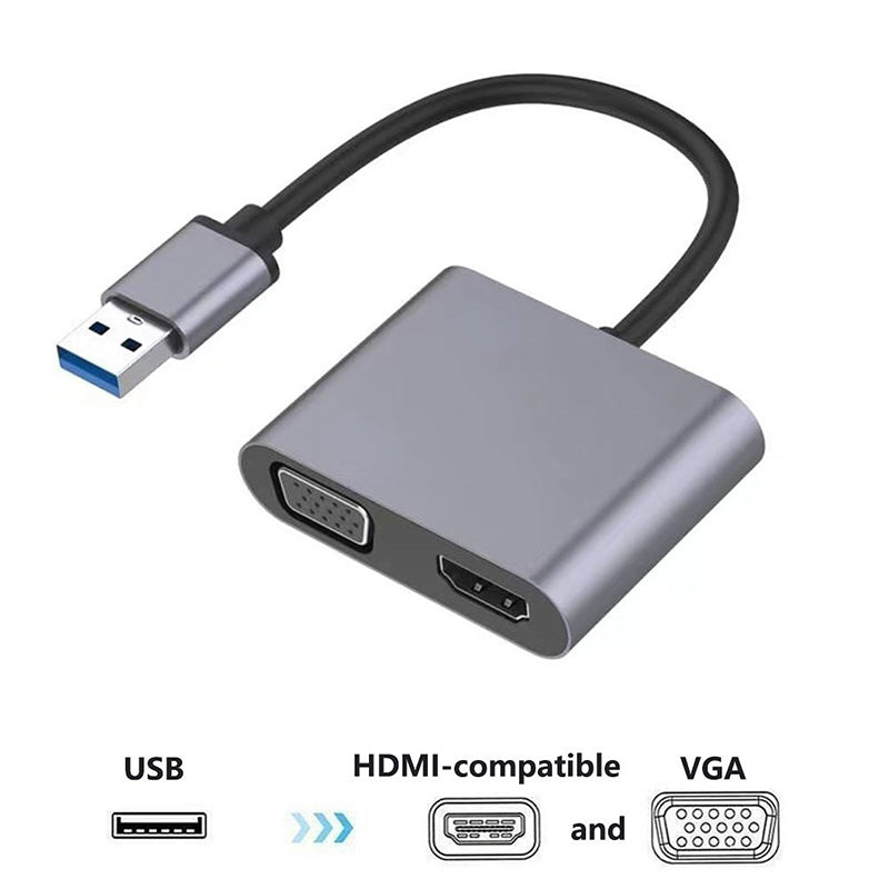 USB to VGA HD 2-in-1 Portable USB Hub Laptop Docking Station HD Video Adapter Cable 1080P