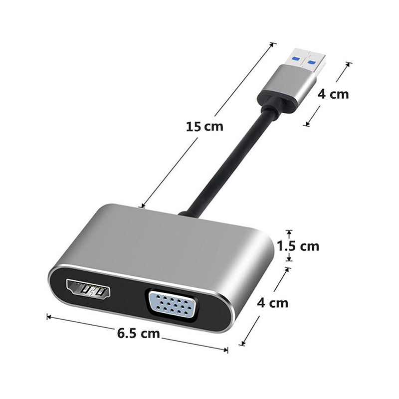 USB to VGA HD 2-in-1 Portable USB Hub Laptop Docking Station HD Video Adapter Cable 1080P