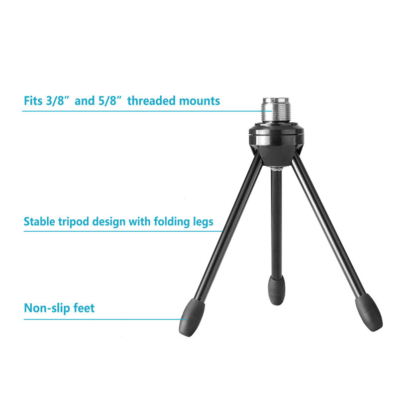 Uniqkart NW-88467 Desktop Microphone Tripod Stand for Live Streaming, Recording, Anti-Slip Folding Condenser Mic Holder