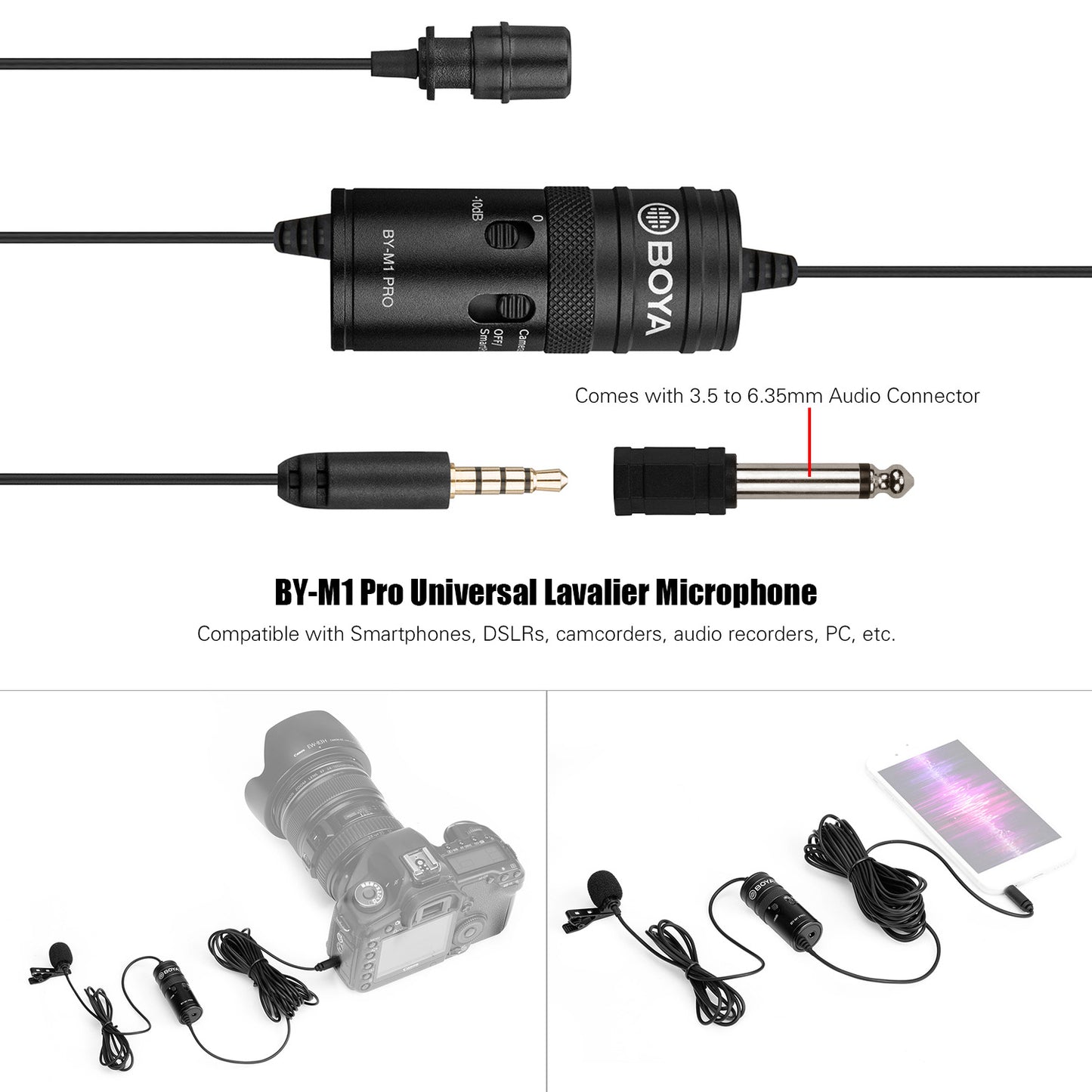 BOYA BY-M1 Pro Omni-Directional Lavalier Microphone Single Head Clip-on Condenser Mic for Smartphone DSLR Camcorder