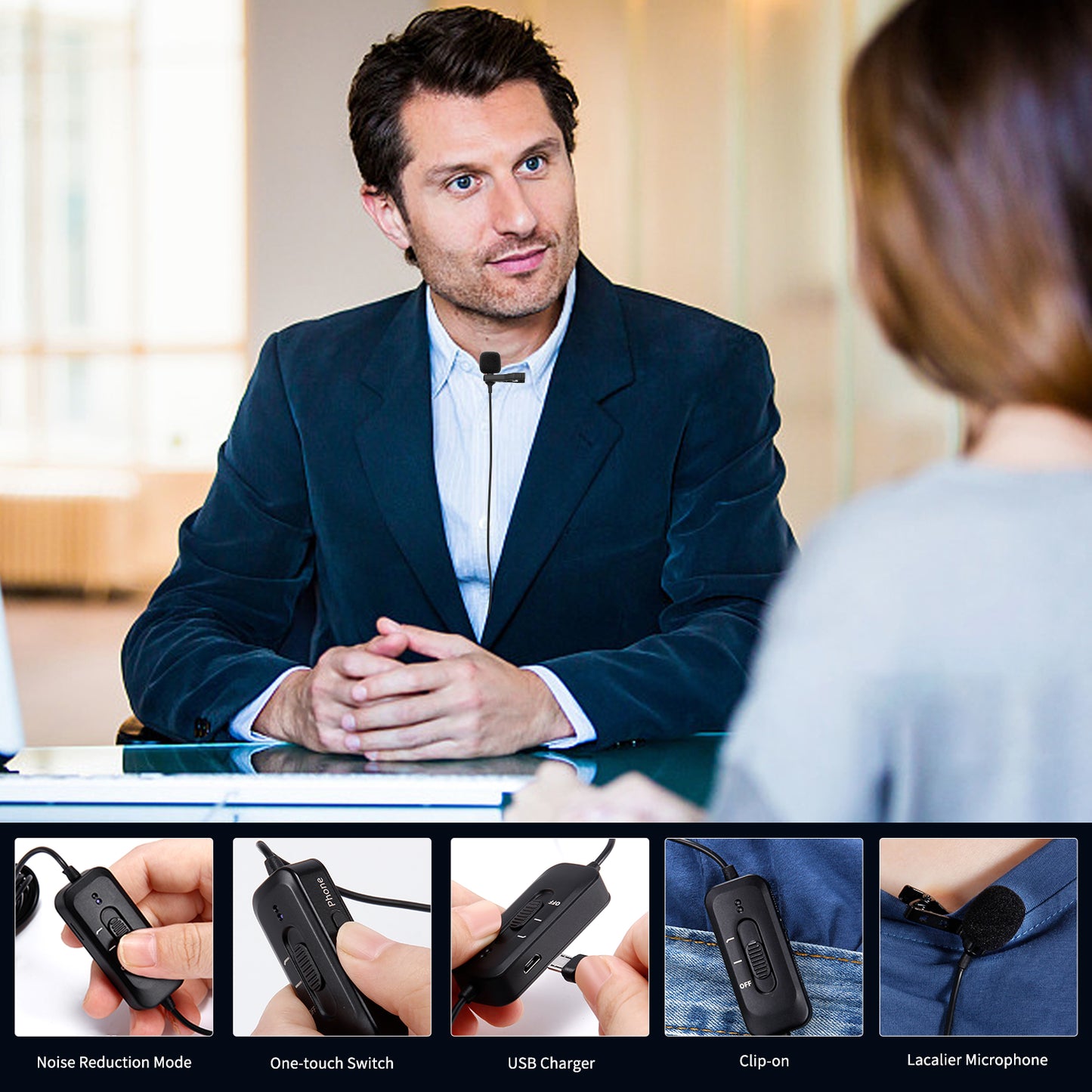 MAMEN KM-D2 Lavalier Condenser Microphone Cilp-on Lapel Mic 6+2m Omnidirectional for Phone Camcorder Vlog Video