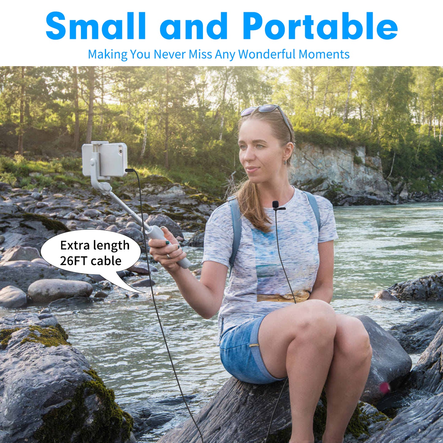 MAMEN KM-D2 Lavalier Condenser Microphone Cilp-on Lapel Mic 6+2m Omnidirectional for Phone Camcorder Vlog Video